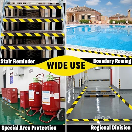 2'' x 200 FT Black & Yellow Caution Tape Roll, Safety Tape, Black & Yellow Floor Marking Tape, High Adhesive Hazard Tapes for Floors, Walls, Staircase, Pipes, Equipment, Dangerous Area
