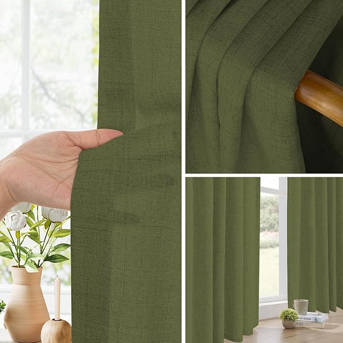 Faux Linen Semi Sheer Room Divider Curtain with Flexible Curtain Track, Light Filtering Privacy Curtain for Patio Sliding Glass Door, Room Dividing, Living Room Bedroom, Olive Green, W72xL84, 1 Panel
