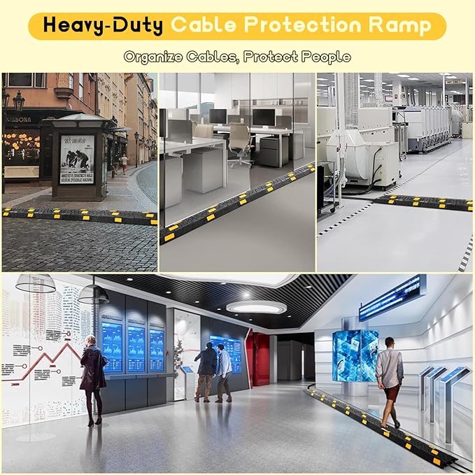 Cable Protector Ramp 6 Packs - 2 Channels Driveway Hose Protector with 6000 LBS Capacity Rubber Modular Cable Ramp for Garden Hose Wire Cord, Drive Over Cover Protector