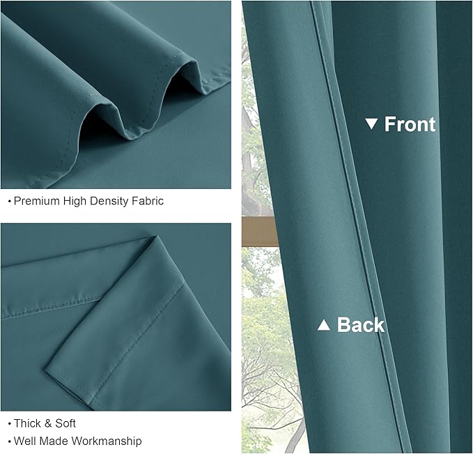 PONY DANCE Slate Blue 45 inch Length Curtains - Room Darkening Kitchen Solid Thermal Draperies Rod Pocket Short Panels Drapes for Bedroom Window Treatments, 42 W by 45-inch L, Slateblue, 2 PCs