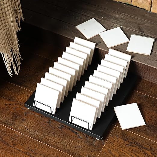 Shimeyao Desktop Tile Display Rack with 20 Card Slots Tile Sample Display Metal Stand Portable Large Capacity Wooden Floor Sample Holder Ceramic Glass Storage Organizer for Vendors Retail Counter Desk
