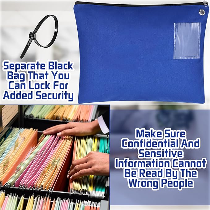 4 Pcs Interoffice Mailer Canvas Transit Sack Zipper Bag 18" x 14" Large Zipper Pouch with Grommet Interoffice Mail Bag (Blue)