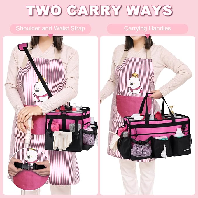 Extra-Large Cleaning Caddy With Detachable Divider,Cleaning Caddy For Cleaning Supplies Large Cleaning Supply Caddy With Adjustable Shoulder Strap & Waist Belt For Cleaners