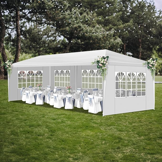 10x30 FT Party Tent, Outdoor Wedding Tents for Parties, Canopy Event Tent with 5 Removable Sidewalls, Waterproof Gazebo Shelter for Birthday Parties, Weddings, BBQs & Events (10X30FT-5Sides White)