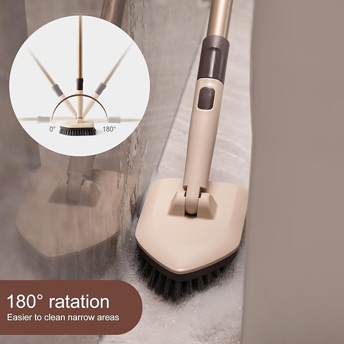 Eyliden 2-in-1 Floor & Tub Scrubber Brush - 1 Stiff Bristles Brushes & 2 Non-Scratch Pads, 180°Swivel Head, Adjustable Handle - Deep Cleaning Tub, Bathroom, Tile, Shower, Sink