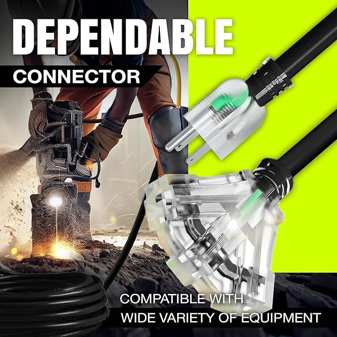 50ft Outdoor/Indoor Extension Cord 3-Outlet 12/3 Gauge Extra Heavy Duty ETL Listed, 3 Prong SJTW, Waterproof, Flexible Cold-Resistant Long Power Cord,15A 125V 1875W, Black by LifeSupplyUSA