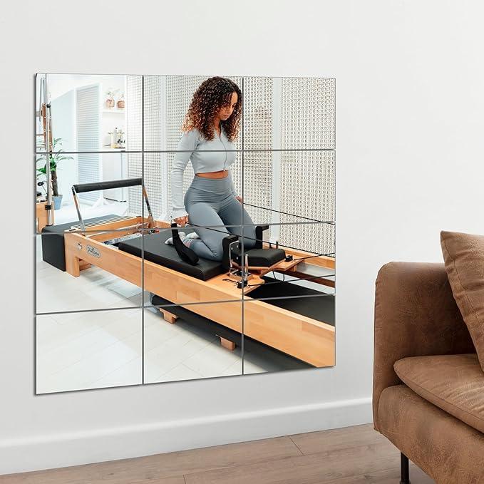 Ruomeng Home Gym Mirror Tiles 12" x 15" x 12Pcs Wall Mounted Mirror, Frameless Mirror Tiles for Home Gym, Bedroom, Door