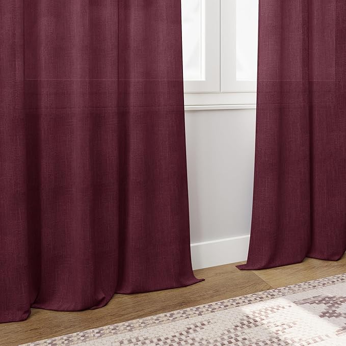 Nanspring Linen Curtains 108 Inches Long for Living Room Bedroom 2 Panels Set Burgundy Extra Long Back Tab Curtain Light Filtering Sheer Drapes Floor to Ceiling Curtain for Large Windows 52x108