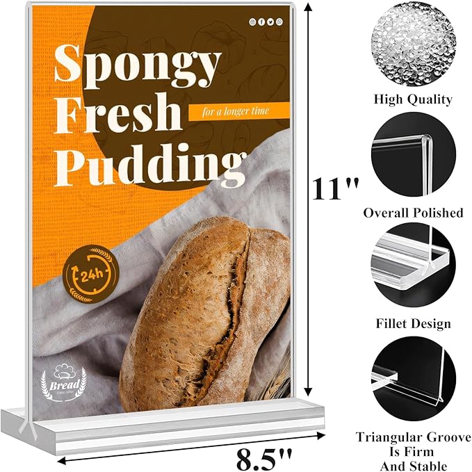 8.5x11 Acrylic Sign Holder 3 Pack Vertical Clear Table Menu Signs Holder,