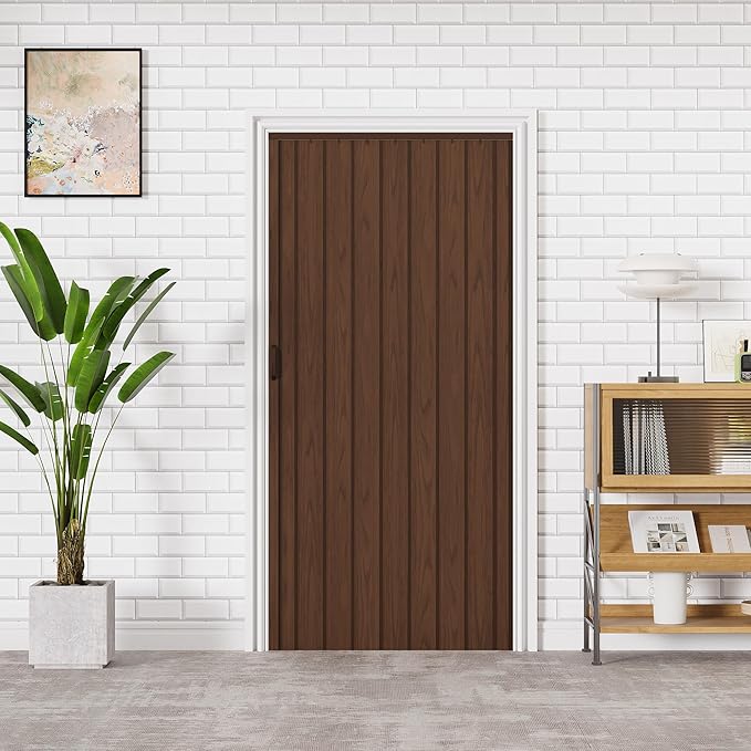 24"-36" x 80" Accordion Doors Interior - Vinyl PVC Bifold Accordion Closet Doors, Includes Door & Mounting Hardware, Handle, Temporary Folding Door for Doorway Pantry Laundry, Walnut