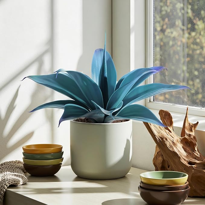Artificial Agave Faux Agave 12.2In Fake Greenery Outdoor Artificial Plant Fake Plant for Indoor Home Decoration Plastic Plant Outdoor Decoration Front Porch Decor Simulation Plants(2Pack，Blue)