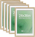 VCK 24x36 Poster Frame 5 Pack - Natural Oak, High-End Wood Picture Frames with Polished Plexiglass, Display 20x30 Photo with Mat or 24x36 without Mat, Art Gallery-Quality, Wall Hanging, Natural Oak