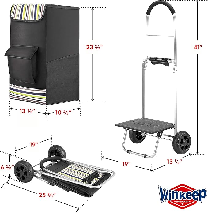 Shopping Cart, Super Loading Grocery Trolley, 220 lbs Capacity, Foldable Cart with Extra Large Black Shopping Bag Portable Grocery Utility Cart With Adjustable Bungee Cord