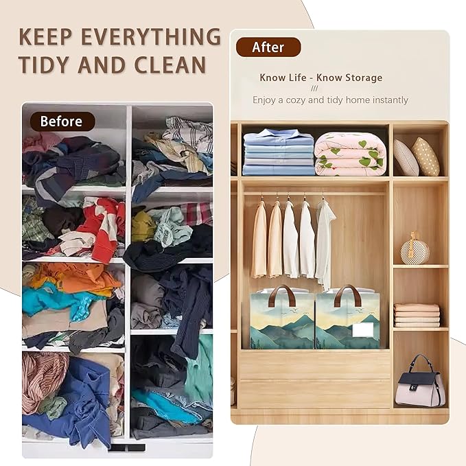 Sun Mountains Storage Basket Large 17x11.5x10.5 Inches - Collapsible Fabric Organizer Bin with Handles for Living Room, Bedroom, Blankets - Decorative Hamper with Scenic Mountain Design - Single Pack