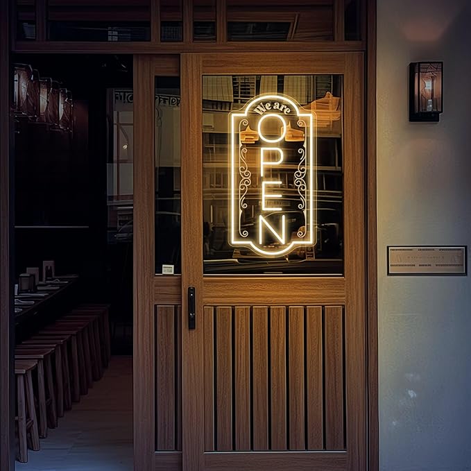 Vertical open sign Vertical Open Led Sign Neon Sign business window light vertical open signs for business (Warm white - 24x12")