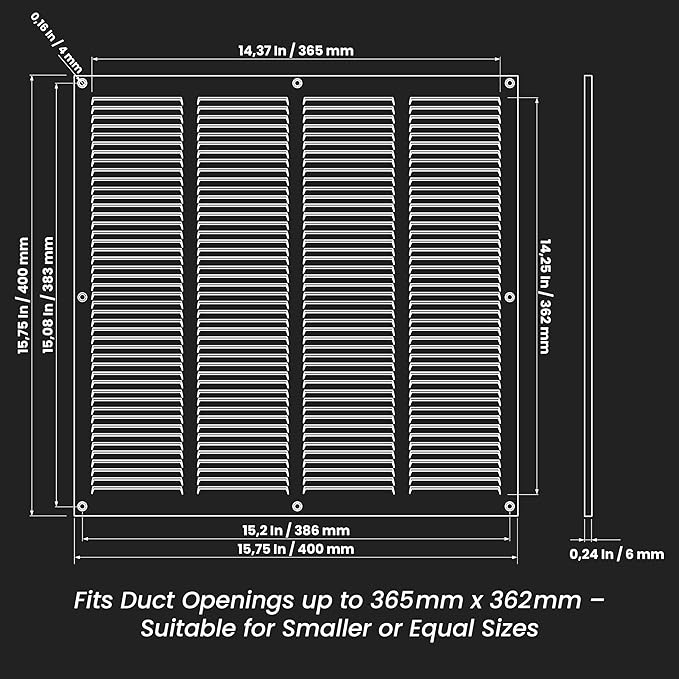 Repa Market Air Vent Cover 16x16 Inch (Outer Dimensions) White Galvanized Steel Louvered Grill Cover with Mesh Screen/Wall or Ceiling Vent/HVAC Register for Indoor and Outdoor Ventilation
