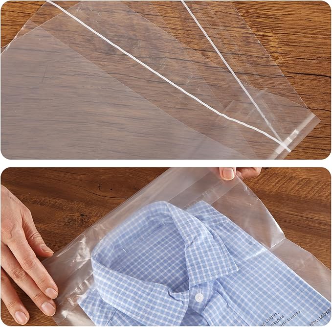 iMailer - 1000 Count - 12" x 15" Clear Plastic Poly Bags with Suffocation Warning for Clothing, T-Shirts,Shipping, Packaging -Resealable Adhesive,Not Strong