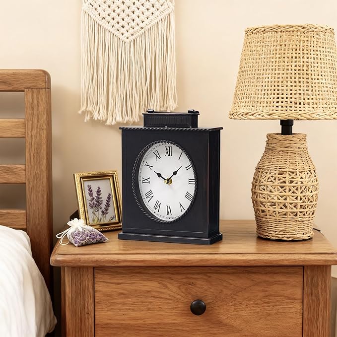 MODE HOME Vintage Mantel Clock with Distressed Finish, Antique Style Battery Operated Metal Decorative Table & Mantel Clock for Living Room Fireplace, Large Decorative Desk & Shelf Clocks for Home