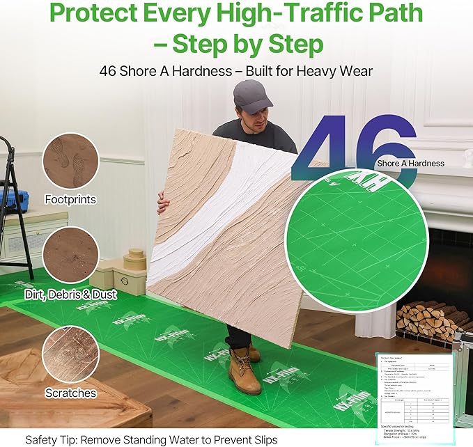 39" x50' Heavy-Duty Floor Protection | Construction Grade Carpet Protector | Drop Cloth Plastic Film for Hardwood Floors | Waterproof Painters Covering with No Residue(Mint Green)