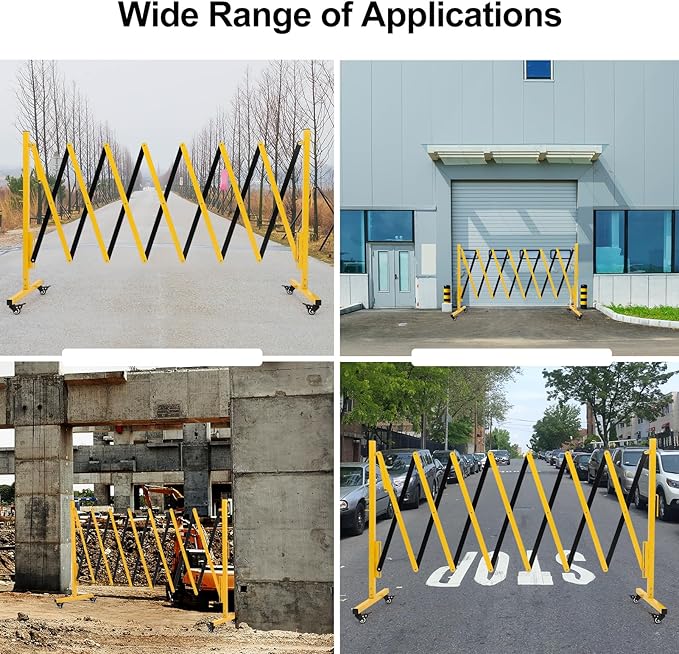 Expandable Metal Barricade Gate, 11FT Folding Security Gate with Wheels, Heavy-Duty Expandable Mobile Barricade for Construction Site, Industrial Traffic Control, Crowd Management & Garage Safety