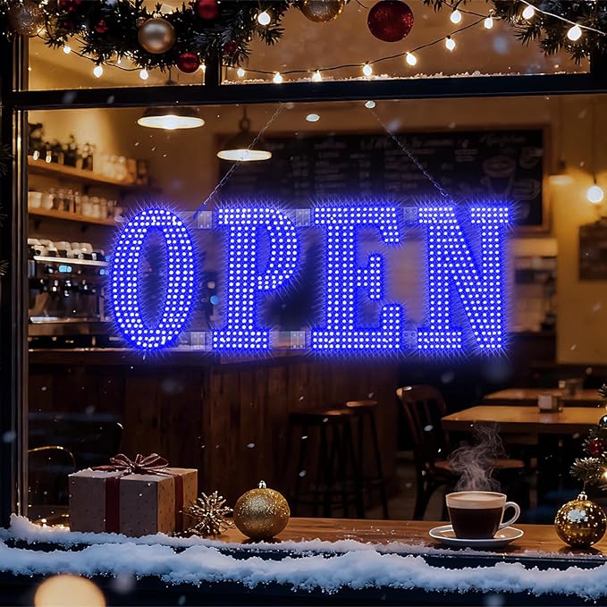 Large LED Open Signs for buiness with 13 Scene Modes, 40" x 14" Unique Design Blue Open Sign for Business Hour Open Sign for Window Stores Retail and Restaurant