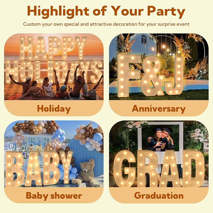 imprsv Light Up Letters, 4FT Marquee Letters for Birthday Wedding Engagement Party Decor, Large Marquee U for Party Decoration Arch Kit Decorations