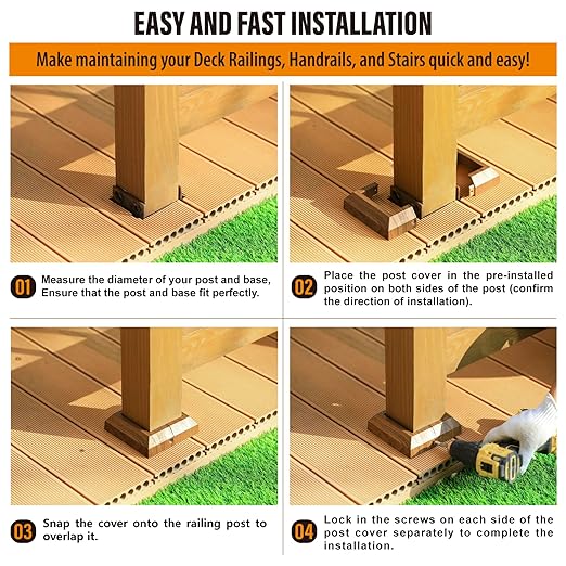 4 pcs 4"x4" (Actual: 3.5"x3.5") Aluminum Post Base Cover for Railings, Stairs, Patios, Porches - Split Deck Post Skirt (Walnut Wood)