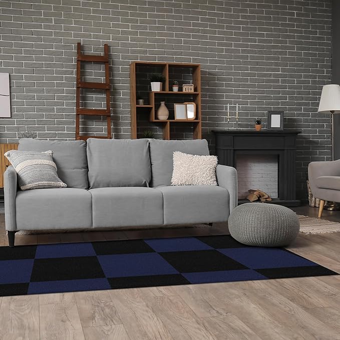 Carpet Tiles Peel and Stick, Self Adhesive Carpet Floor Tile 24" x 24", Black Soft Padded Flooring Sticker, Home Decor for Bedroom Living Room Office, 20 Tiles per Box