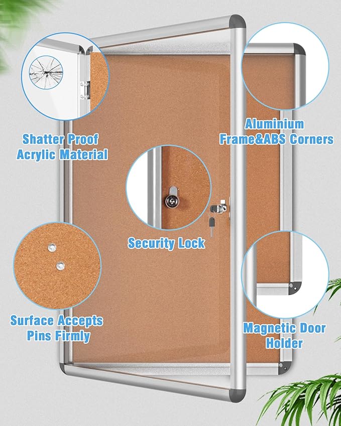Mifuro 2 Pack 36"x24" Enclosed Bulletin Board, Lockable Weather-Resistant Aluminum Cork Noticeboard for School & Office, Silver Frame w/Cork