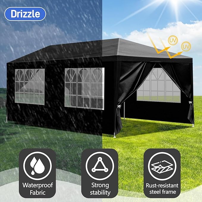 10x20 FT Party Tent, Outdoor Wedding Tents for Parties, Canopy Event Tent with 6 Removable Sidewalls, Waterproof Gazebo Shelter for Birthday Parties, Weddings, BBQs & Events (10X20FT-6Sides Black)