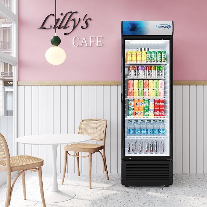 KoolMore 26 in. Commercial Glass Door Merchandiser Refrigerator with LED Lights, 15 cu. ft. in Black, ETL Listed (KM-MDR-1GD-15C)