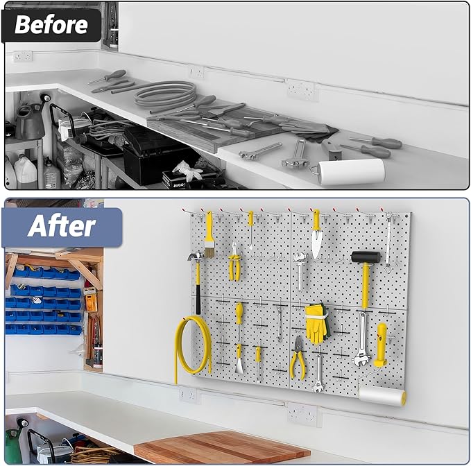 WALMANN 4-Pack 12"x16" Metal Pegboard Panels for Garage, Tool Organizer Pegboard for Pegboard Hooks - Compatible with 1/8" & 1/4" Hooks(Grey)