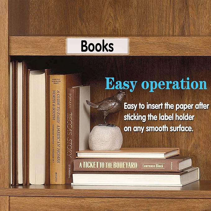 Self Adhesive Label Holders, ELEMGULY 52 Pcs Adhesive Shelf Tag Shelf Label Holder Clear Pocket Holder with Paper for Supermarket, Bookshelf, Kitchen (4.3 x 1.2 Inch)