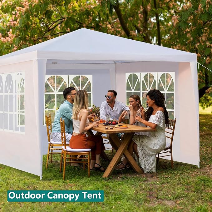 10x10 FT Party Tent, Outdoor Wedding Tents for Parties, Canopy Event Tent with 3 Removable Sidewalls, Waterproof Gazebo Shelter for Birthday Parties, Weddings, BBQs & Events (10X10FT-3Sides White)