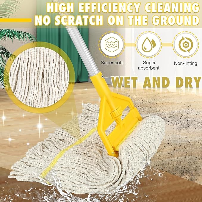 Looped End Commercial Industrial Mop Replacement Head, Heavy Duty String Wet Refill Mop Head for Commercial Industrial Grade Floor Cleaning,2 Pack,Yellow