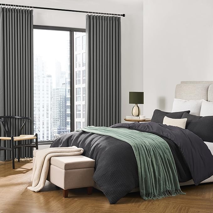 KEQIAOSUOCAI Grey Pinch Pleat Curtains & Drapes 156 Inches Long 2 Panels Set, Privacy Darkening Sound Dampening Window Treatment for Bedroom Vertical Draft Blackout Blinds for Living Room 40 by 156