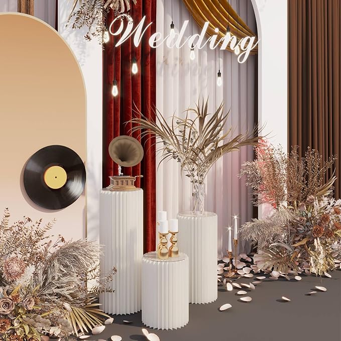 Cylinder Stands for Party,White Paper Display Stand,Reusable,Waterproof and Foldable Cylindrical Pedestal,Suitable for Event Scenes such as Parties and home Decoration,Bearing 660 Pounds