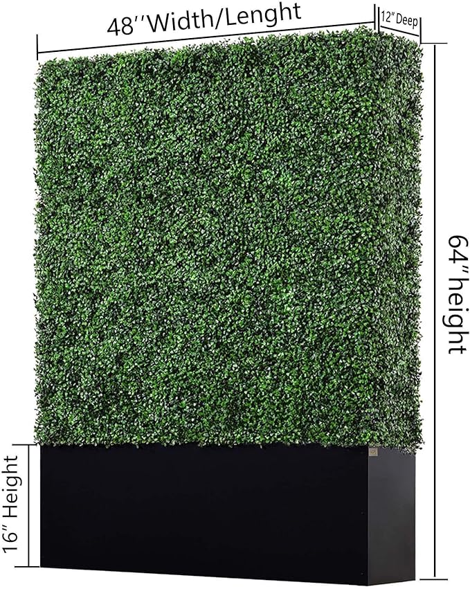 AGPL Artificial Hedge Wall with Black Stainless Steel Base, Outdoor and Indoor Backdrop Divider Privacy Screen and Decorative Wall for Patio, Balcony, Restaurant, Various Events 48" W*12" D*64" H