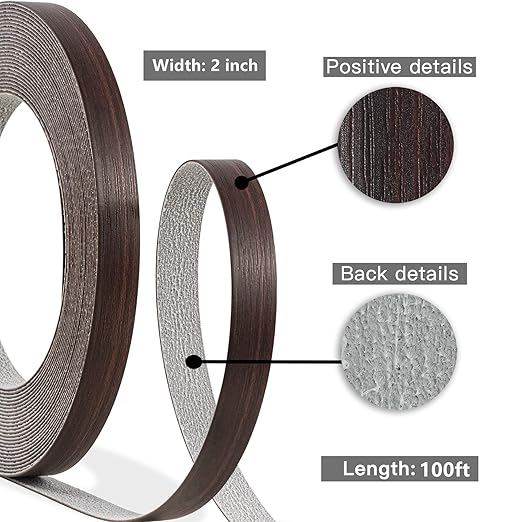 GSCIT Club Walnut Edge Banding, 2 inch x 100ft roll of Veneer Edge Banding - Pre-glued Flexible, Wood PVC Tape for Cabinet Repair, Furniture Restoration