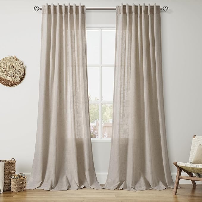 Nanspring Cobblestone Curtains 90 Inches Long for Living Room Linen Blend Light Filtering Semi Sheer Curtain Back Tab Rod Pocket Modern Farmhouse Decor Elegant Drapes for Bedroom 52x90, 2 Panels