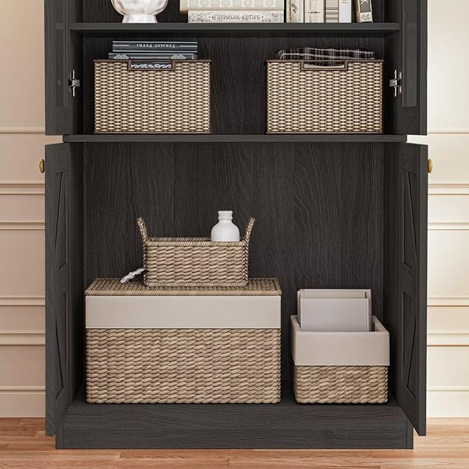Vyre 71" Tall Farmhouse Bookshelves with Glass Doors, Set of 2 – Large Modular Bookcase with Adjustable Shelves, Storage Cabinet for Living Room, Kitchen, Home Office, Black