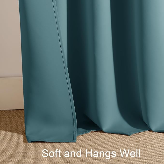 PONY DANCE Slate Blue 45 inch Length Curtains - Room Darkening Kitchen Solid Thermal Draperies Rod Pocket Short Panels Drapes for Bedroom Window Treatments, 42 W by 45-inch L, Slateblue, 2 PCs