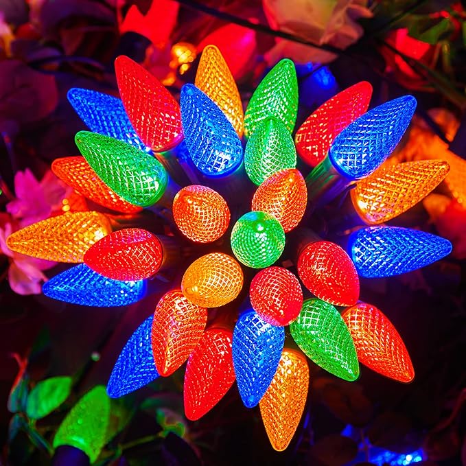 Brightown C9 Christmas String Lights Outdoor Led Fairy Lights Faceted Strawberry Lights Extendable UL Certified for Party Holiday Wedding Christmas Indoor Outdoor Decor