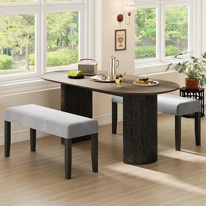 Giantex 42" Upholstered Dining Bench with Velvet Padded Seat, Rubber Wood Legs, 800 Lbs Capacity, 2-Pack Entryway Bench for Bedroom End of Bed, Dining Room, Hallway, Living Room, Kitchen, Grey