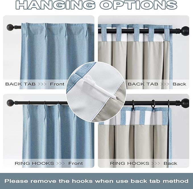 DUALIFE Blue Pinch Pleated Blackout Curtains 108 Inch Long 2 Panels Set Pinch Pleat Drapes for Living Room Bedroom Thermal Insulated Full Blackout Draperies with Hooks 40" Wx108 L