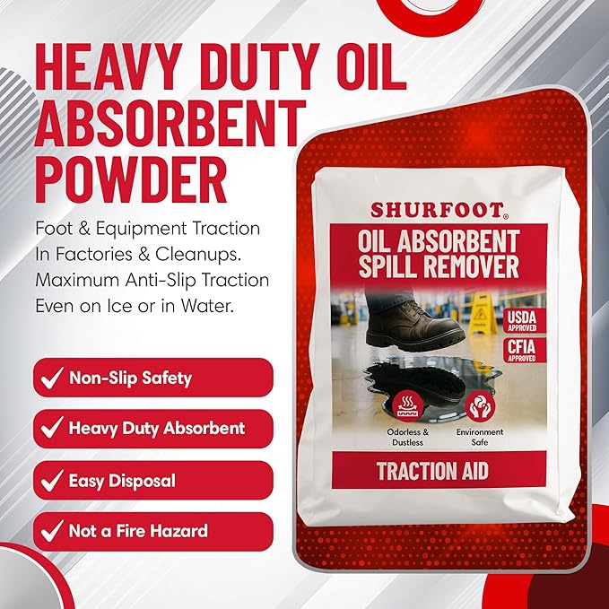 SHURFOOT 44lb Non-Slip Oil Absorbent - Provides Ice Traction & Vapor Suppression - Spill Control for Blood, Water & Oils - USDA Approved - Floor Dry Absorbent Odorless - Fire-Safe & Dustless