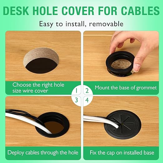 2 Pcs Desk Grommet 2-3/8" / 60 mm, Desk Hole Cover for Cables Grey, Cable Grommet ABS Plastic, Desk Hole Grommet for Home & Office Pc, Detachable Cable Cord Organizer