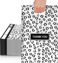 JinRuiKJ Poly Mailers with Handle 12x15.5 Inch 50 Pcs, Easy to Carry Packaging Bags for Small Business, Thank You Shipping Bags with Self Adhesive Strip, Tearproof and Waterproof - Black leopard