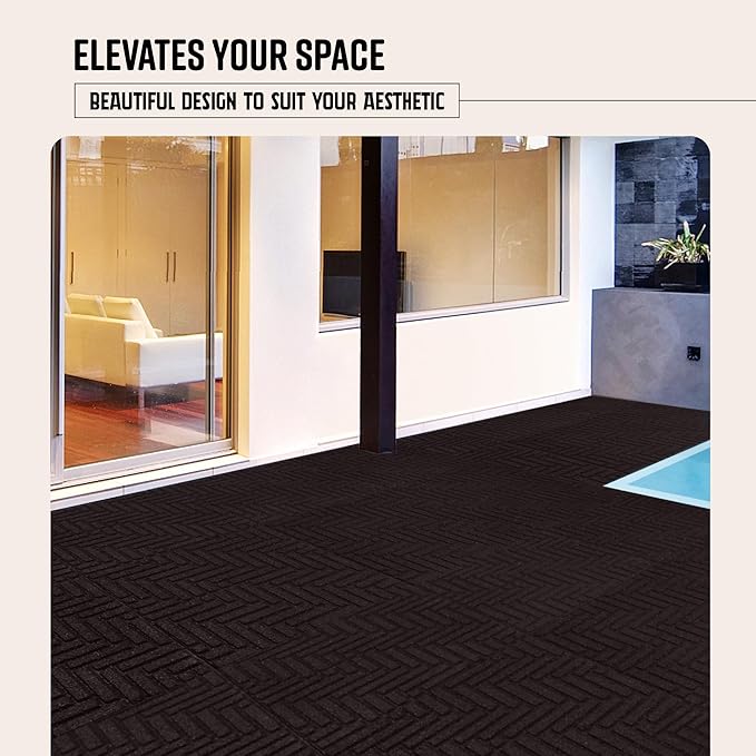 Playsafer Herringbone Rubber Interlocking Tiles | 16 X 16 | Easy Install for Indoor and Outdoor Use (Brown, 10 Tiles)