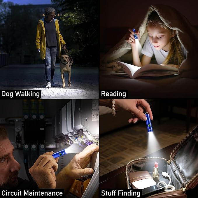 Blukar Rechargeable EDC Flashlight, Mini Keychain Flash Light with 3 Lighting Modes, Memory Function, Waterproof, Compact and Portable Pocket Light for Everyday Carry, Emergency,Camping-Blue